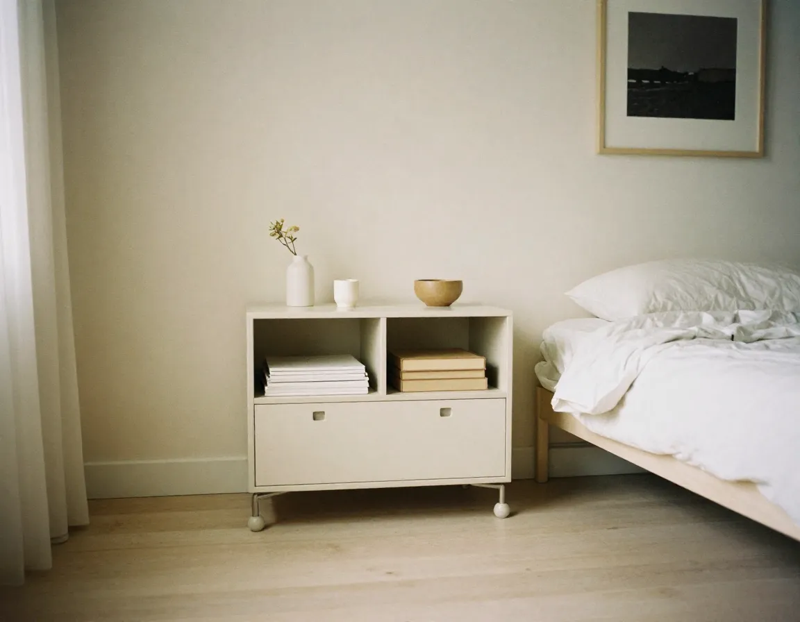 Minimalist bedroom design achieved through professional decluttering